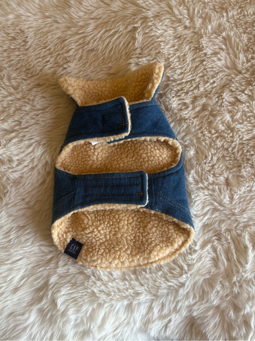 GAP Jean Jacket Blue and Tan Sherpa-Lined Dog Vest